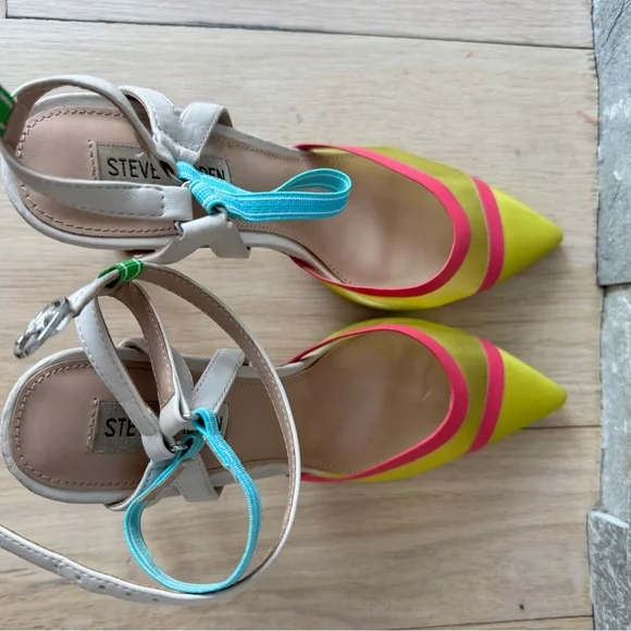 Steve Madden Aford Pointed Toe Heel Sandle In Yellow Pink Blue 8 - Picture 9 of 10